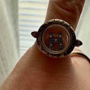 Pandora Floating Locket Ring With “H” Charm Size 7 1/2 Sterling Silver.